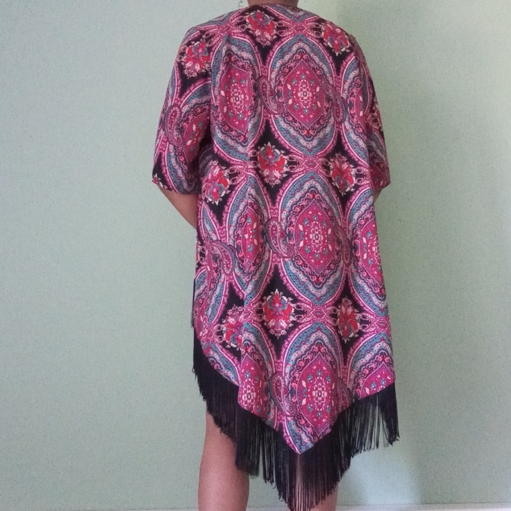 Women's Design Lab Paisley Printed Fringe Kimono